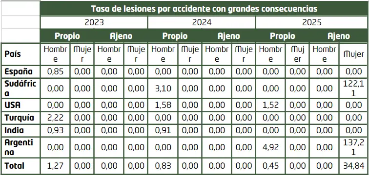 Tasa lesiones - memoria de sostenibilidad - GRI
